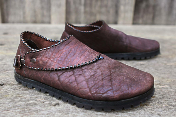 Dark redwood colored internal stitchdown shoes with Vibram soles